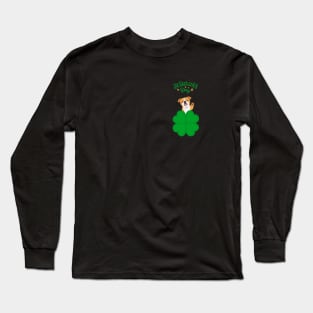 English Bulldog Dog behind Cloverleaf with St. Patrick's Day Sign Long Sleeve T-Shirt